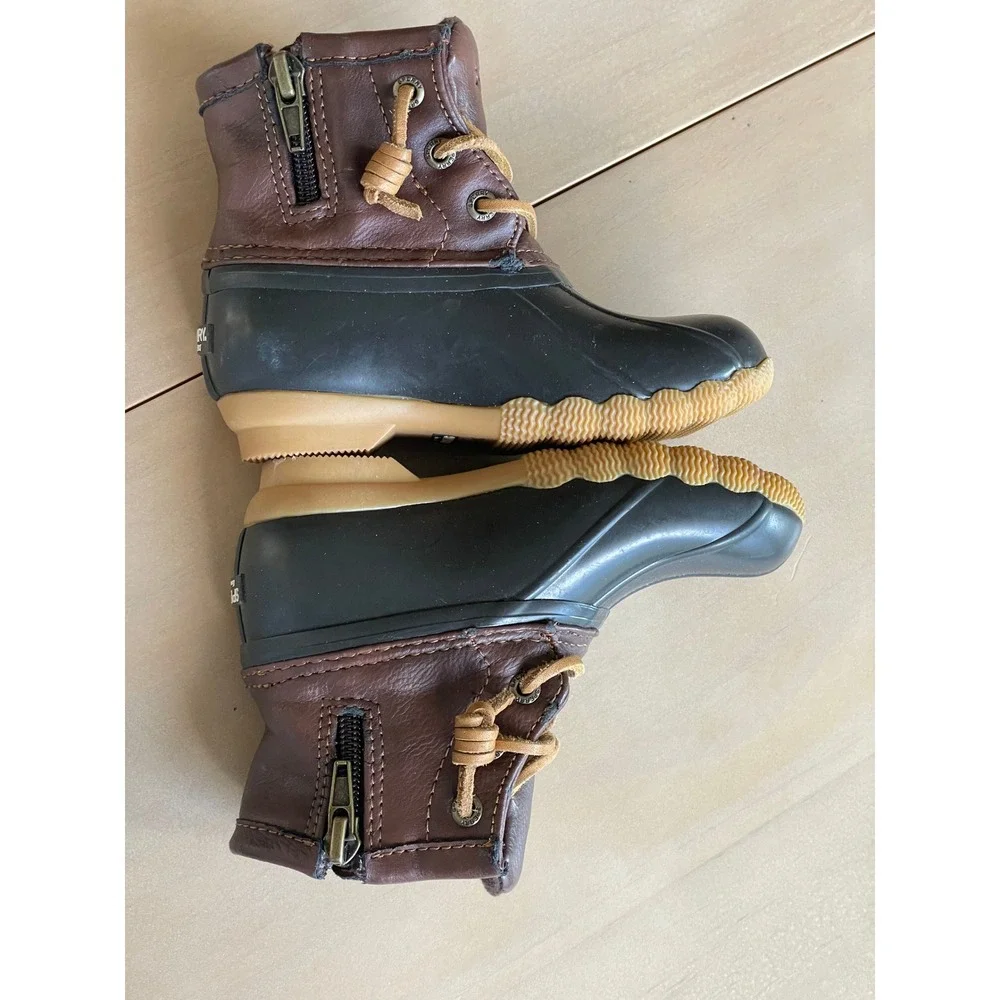Sperry Saltwater Duck Boots Toddler 8 Brown Black Waterproof Rain Boots CG55362A